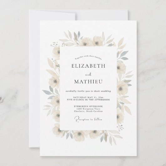 Invitation Mariage Botanique Crème Aérien (Devant)