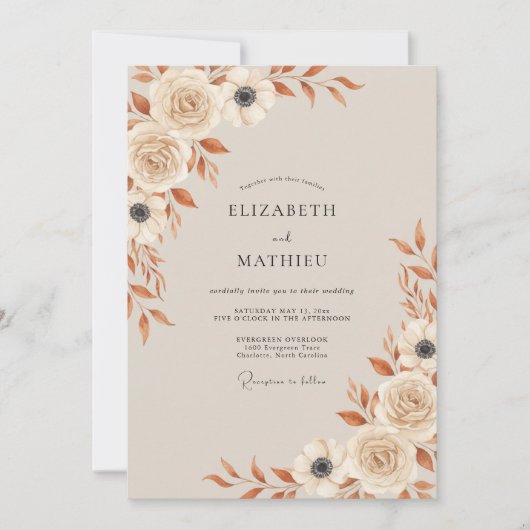 Invitation Mariage Botanique Crème Automne (Devant)