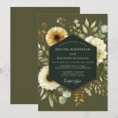 Invitation Mariage Botanique Crème Kaki (Devant / Derrière)