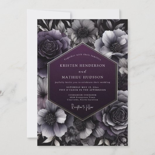 Invitation Mariage Botanique Crépuscule Prune (Devant)
