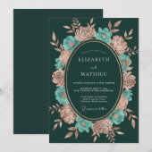 Invitation Mariage Botanique Cuivre Vert Chasseur (Devant / Derrière)