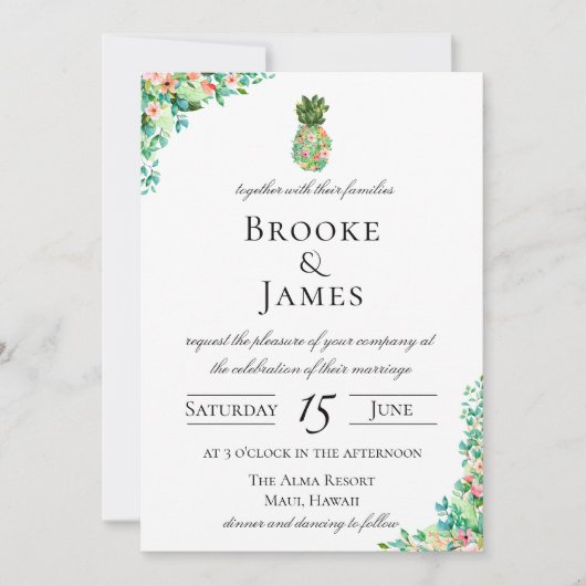 Invitation Mariage botanique d'ananas d'île tropicale (Devant)