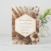 Invitation Mariage Botanique dans un Bois Brun (Debout devant)