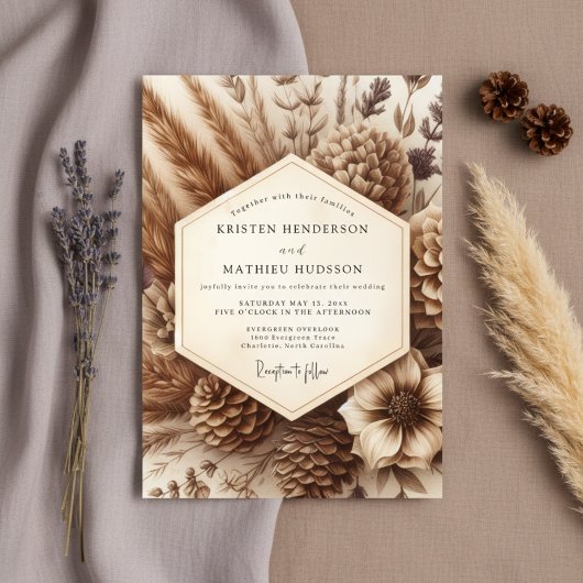 Invitation Mariage Botanique dans un Bois Brun