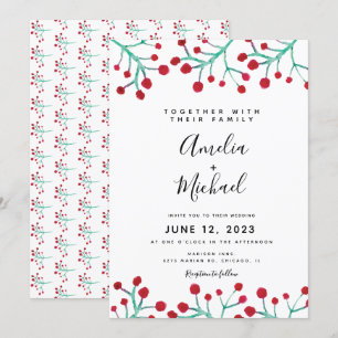 Invitation Mariage botanique de baie à l'aquarelle de Noël