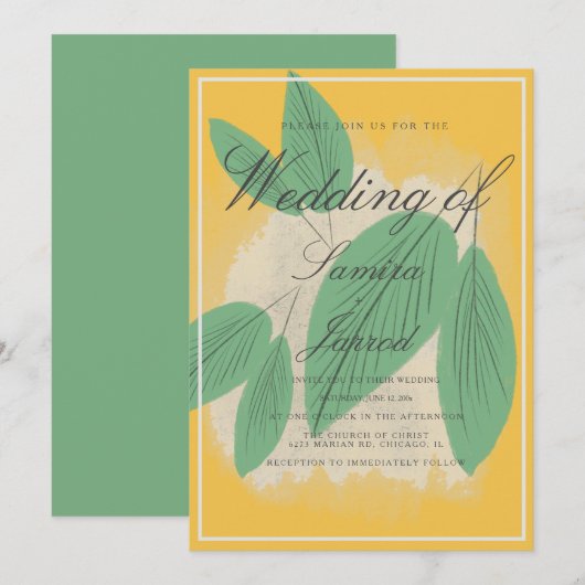 Invitation Mariage botanique de citron et de feuille dessinés (Devant / Derrière)