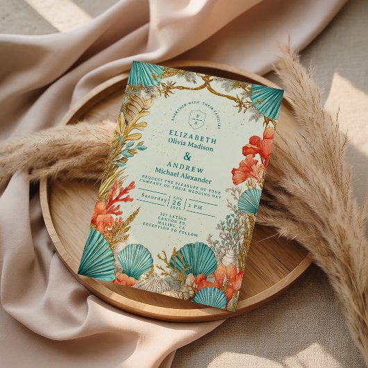 Invitation Mariage Botanique de Coquillages de Plage