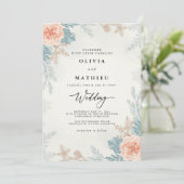 Invitation Mariage botanique de corail coupé (Debout devant)