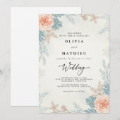 Invitation Mariage botanique de corail coupé (Devant / Derrière)