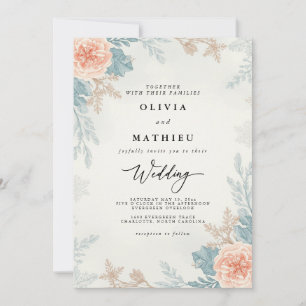 Invitation Mariage botanique de corail coupé