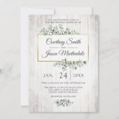 Invitation Mariage botanique de coton méridional en bois rust (Devant)