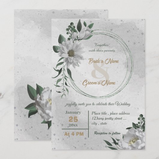 Invitation mariage botanique de fleurs blanches romantiques (Devant / Derrière)