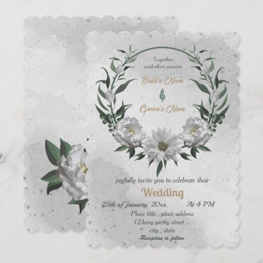 Invitation mariage botanique de fleurs blanches romantiques (Devant / Derrière)