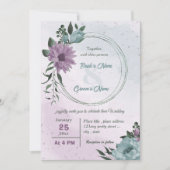 Invitation mariage botanique de fleurs bleues violettes (Devant)