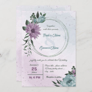 Invitation mariage botanique de fleurs bleues violettes