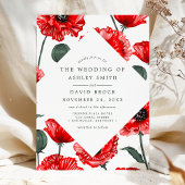 Invitation Mariage botanique de fleurs de pavot rouge