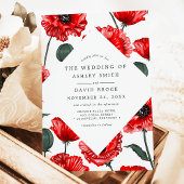 Invitation Mariage botanique de fleurs de pavot rouge
