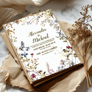 Invitation Mariage botanique de fleurs sauvages bohème d'auto