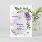 Invitation mariage botanique de fleurs violettes romantique (Debout devant)