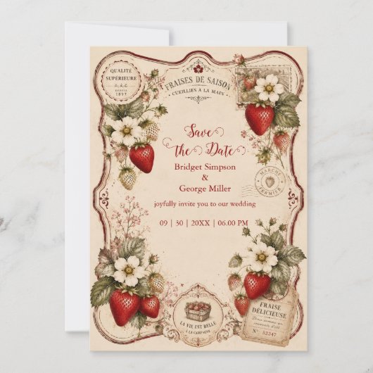 Invitation Mariage Botanique de Fraise Victorien (Devant)