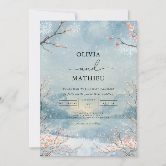 Invitation Mariage botanique de la branche Frosty (Devant)