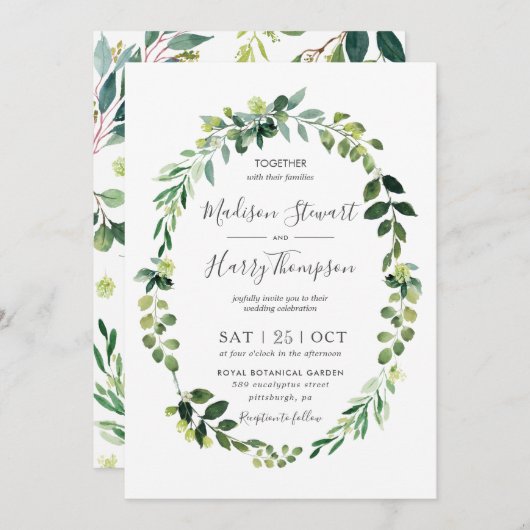 Invitation Mariage botanique de la couronne ovale Eucalyptus (Devant / Derrière)