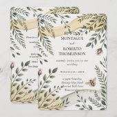 Invitation Mariage botanique de l'abeille et de l'olive Hérit (Devant / Derrière)