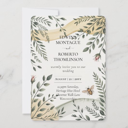 Invitation Mariage botanique de l'abeille et de l'olive Hérit (Devant)