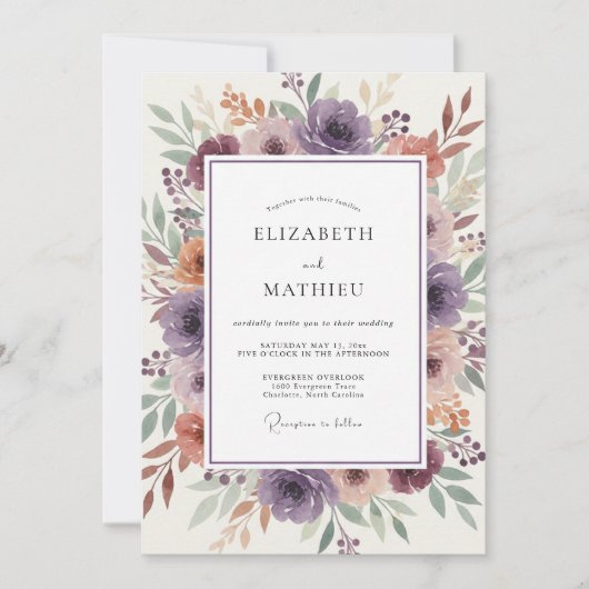 Invitation Mariage botanique de lavande en fleurs (Devant)