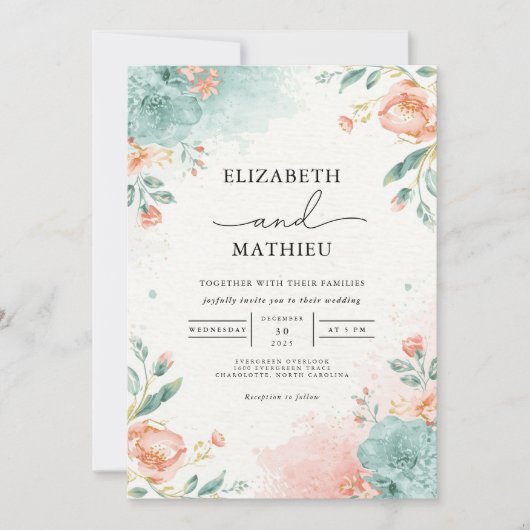 Invitation Mariage botanique de lave-fleurs douce (Devant)