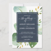 Invitation Mariage botanique de l'Eucalyptus bleu marine (Devant)