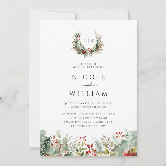 Invitation Mariage botanique de Noël (Devant)
