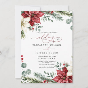 Invitation Mariage botanique de Noël aux poinsettias et pomme