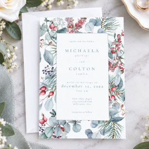 Invitation Mariage Botanique de Noël hivernal rustique avec v