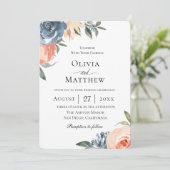 Invitation Mariage botanique de Pêche Bleu Ardoise (Debout devant)