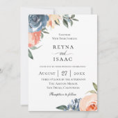 Invitation Mariage botanique de Pêche Bleu Ardoise (Devant)