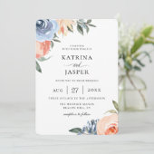 Invitation Mariage botanique de Pêche Bleu Clair (Debout devant)