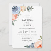 Invitation Mariage botanique de Pêche Bleu Clair (Devant)