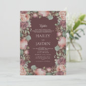 Invitation Mariage botanique de pivoines burgundy rose menthe (Debout devant)
