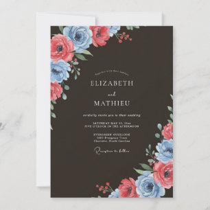 Invitation Mariage botanique de printemps bleu corail