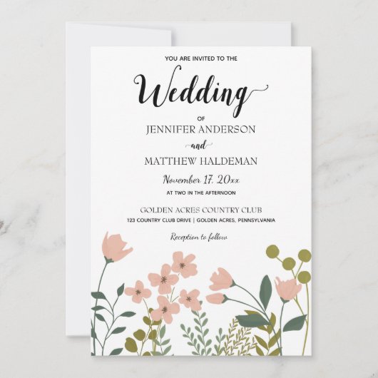 Invitation Mariage botanique de printemps rose blush (Devant)
