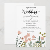 Invitation Mariage Botanique de Printemps Rose Clair (Devant / Derrière)