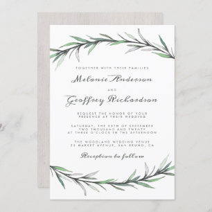 Invitation Mariage botanique de région boisée de typographie