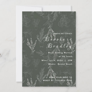 Invitation Mariage botanique de style craie vert foncé