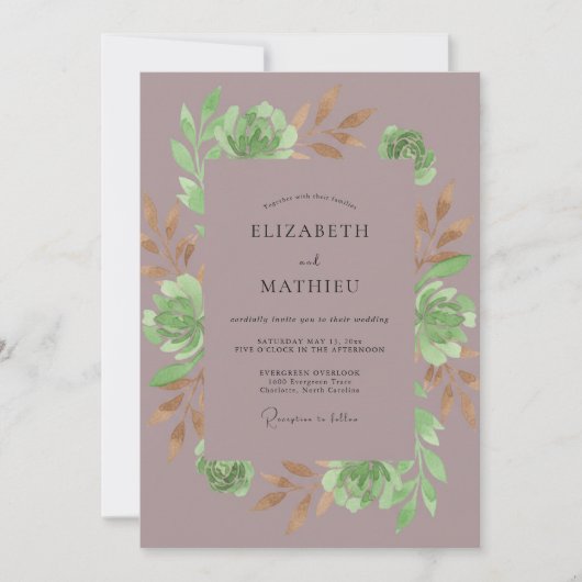 Invitation Mariage Botanique de Succulente Mauve (Devant)