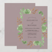 Invitation Mariage Botanique de Succulente Mauve (Devant / Derrière)