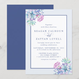 Invitation Mariage Botanique de Succulente Violet Poussiéreux