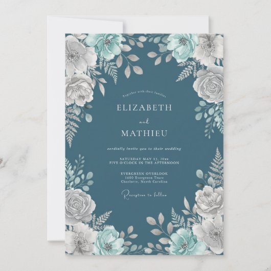 Invitation Mariage Botanique de Teal Midnight (Devant)