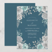 Invitation Mariage Botanique de Teal Midnight (Devant / Derrière)