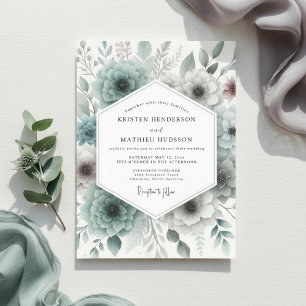 Invitation Mariage Botanique de Teinte Cyan en Forêt